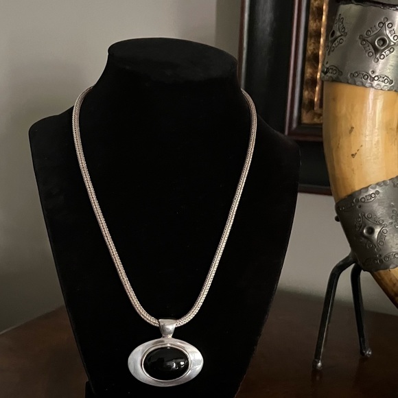 925 ESPO SIG Onyx Pendant & BA Suarti Sterling Round Foxtail Chain Necklace - Picture 8 of 8